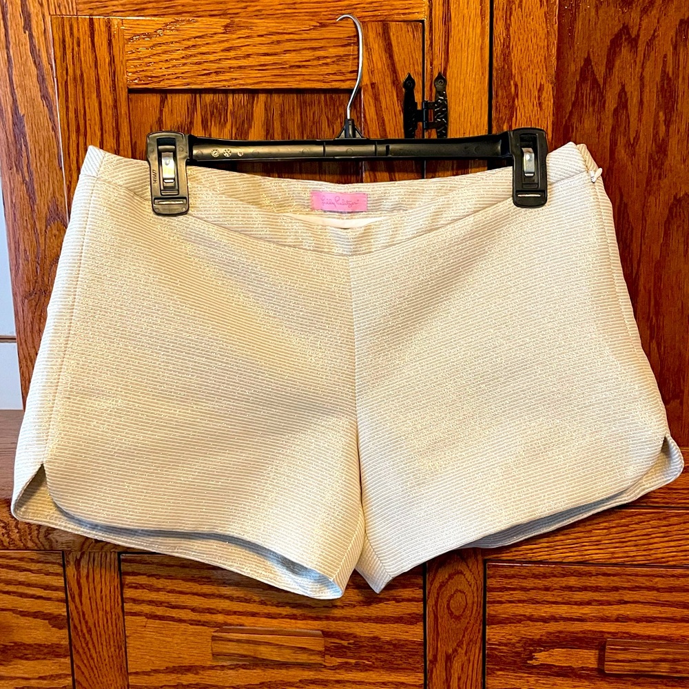Lilly Pulitzer metallic gold shorts with side zip and stripes S/M